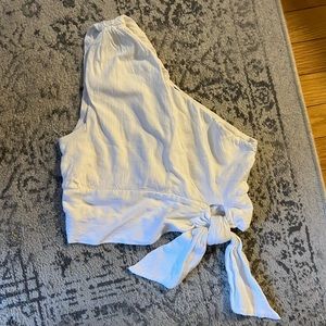 Free People White One-Shoulder Faux Linen Crop Top XS